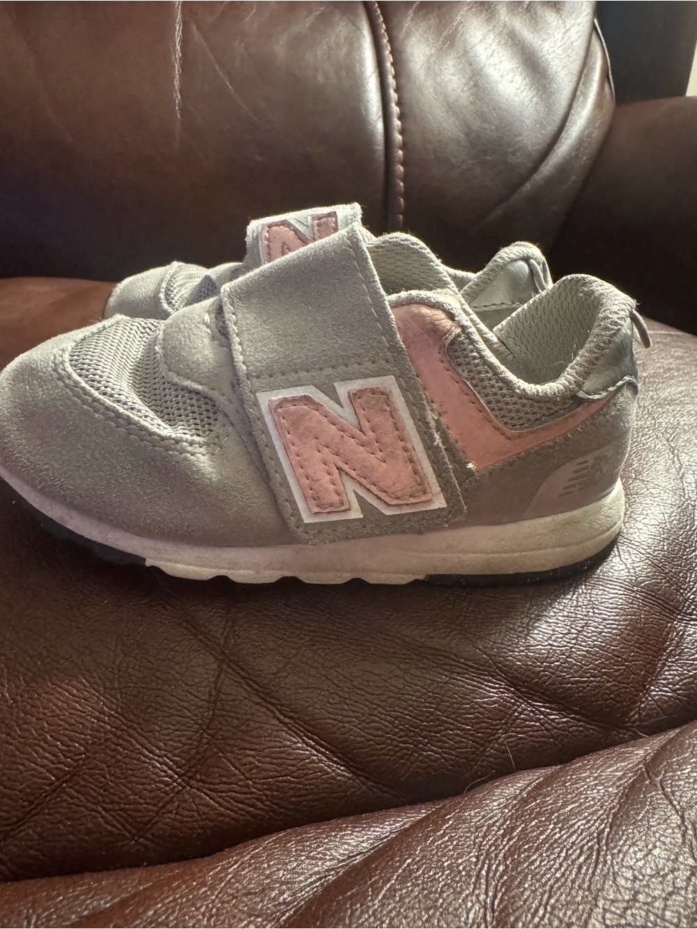 New Balance Kids Gray and Pink Velcro Sneakers